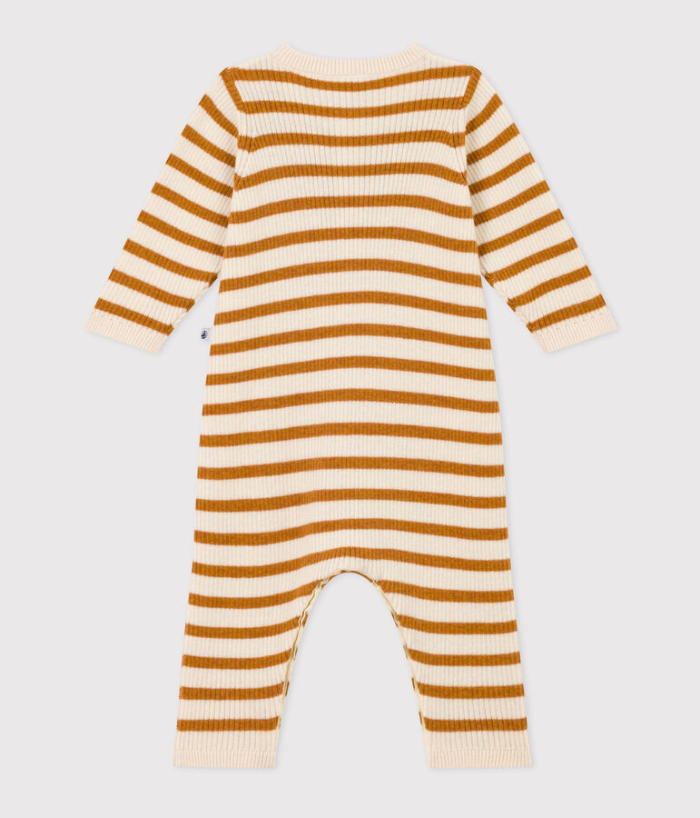 Babies' Stripy Knit Jumpsuit Ecru/brown
