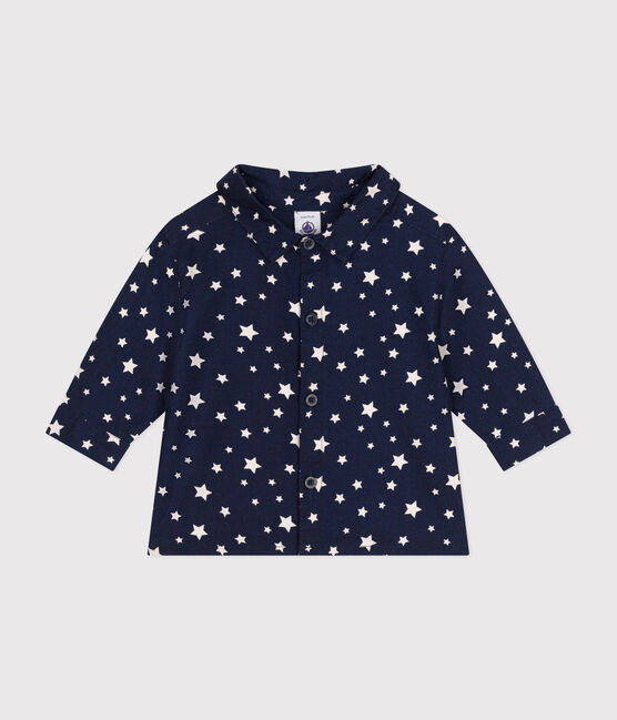 Babies' flannel shirt MEDIEVAL blue/MARSHMALLOW white