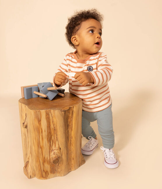 Babies' Thick Jersey Breton Top AVALANCHE pink/SIENNA white