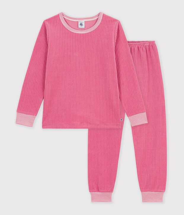 Children's plain ribbed velour pyjamas pink