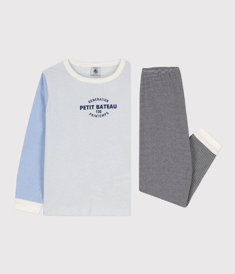 Children's Unisex Three-Tone Pinstriped Cotton Pyjamas blue/multicolor