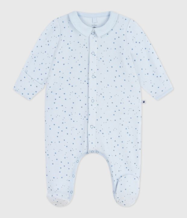 Babies' printed velour pyjama suit with a collar blue/blue