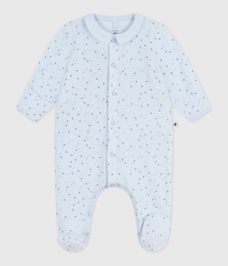Babies' printed velour pyjama suit with a collar blue/blue