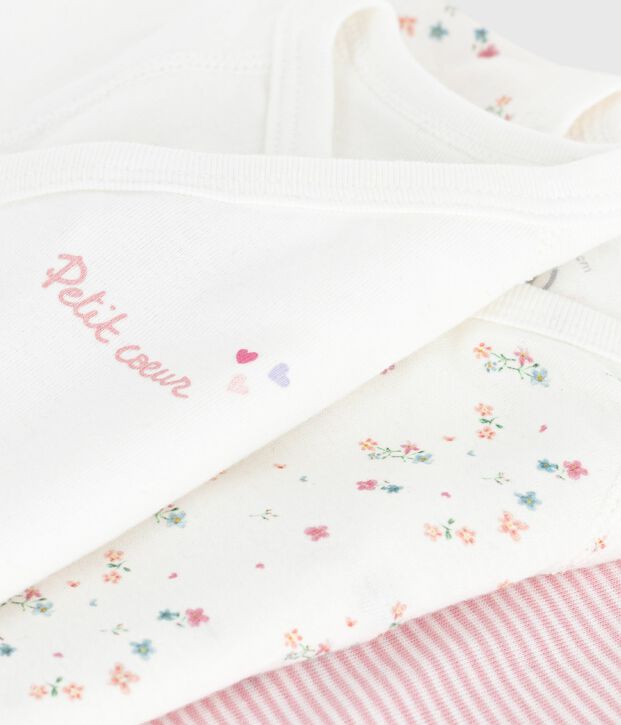 Pack of babies' short-sleeved printed cotton wrapover bodies multicolor