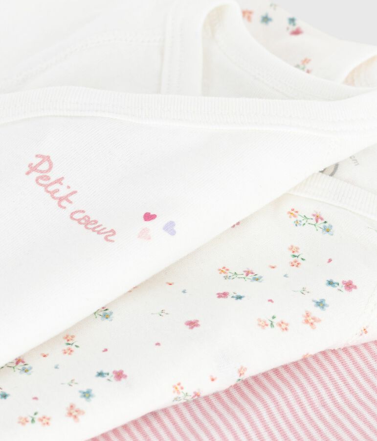 Pack of babies' short-sleeved printed cotton wrapover bodies multicolor