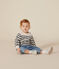 Babies' jumper in a wool and cotton knit MARSHMALLOW white/SMOKING blue