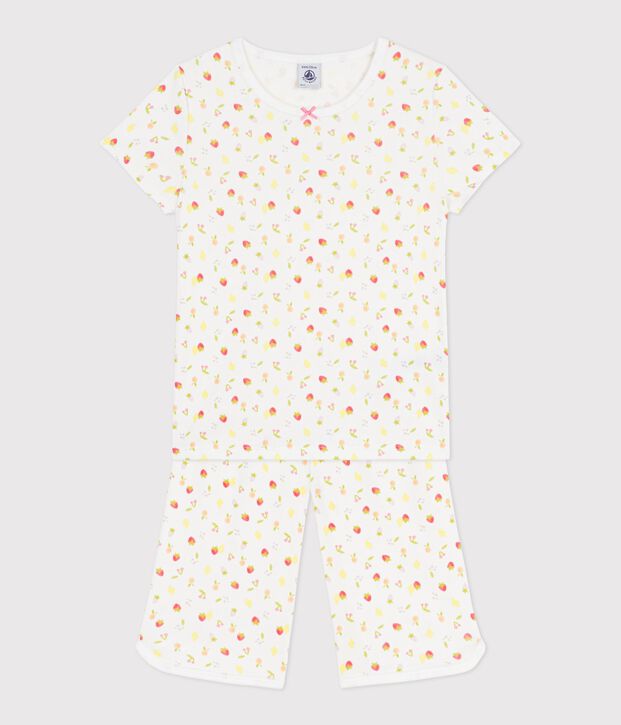 Children's cotton capri pyjamas printed with fruit white/multicolor