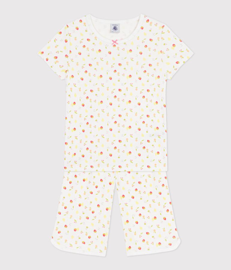 Children's cotton capri pyjamas printed with fruit MARSHMALLOW white/MULTICO white