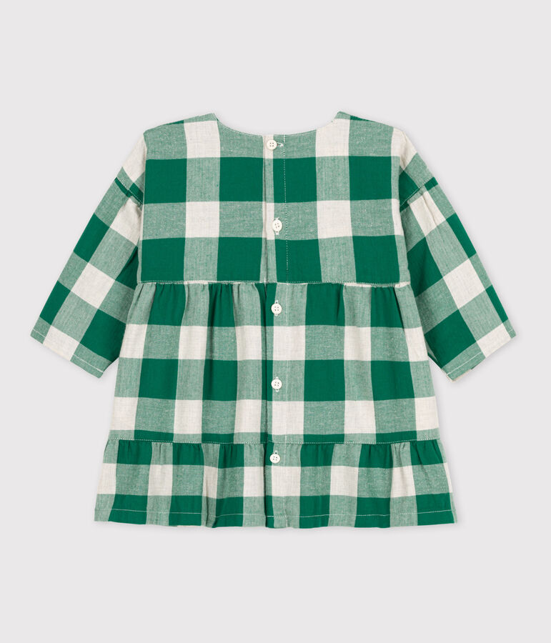 Babies' Long-Sleeved Checked Flannel Dress MATCHA/ecru