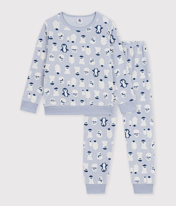 Children's snowman-print velour pyjamas blue/multicolor