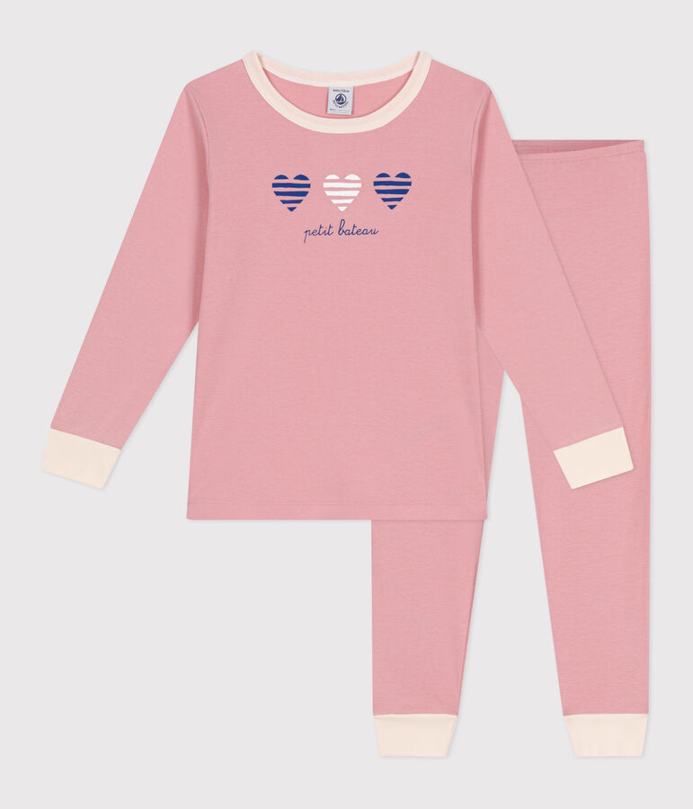 Children's long-sleeved plain cotton pyjamas CHARME pink