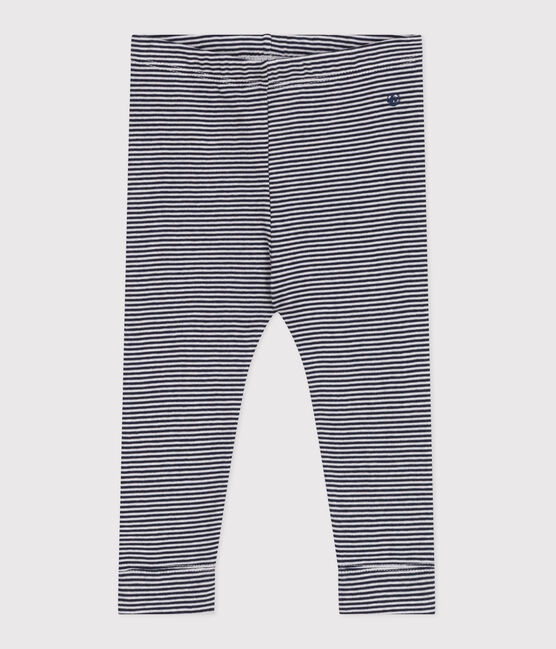 Babies' pinstripe print cotton leggings SMOKING blue/MARSHMALLOW white