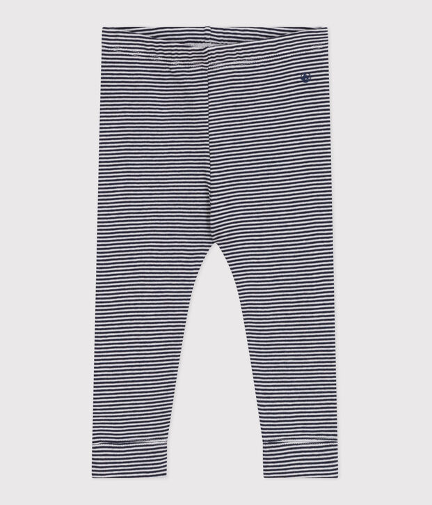 Babies' pinstripe print cotton leggings blue/white