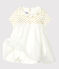 Baby Girls' Cotton and Linen Bodysuit/Dress MARSHMALLOW white/OR yellow