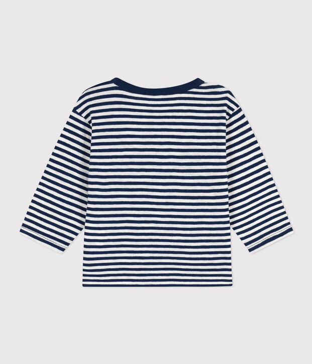 Babies' Stripy Slub Jersey Long-Sleeved T-Shirt blue/white
