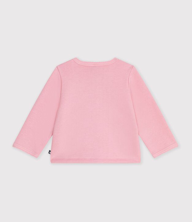 Babies' plain cotton cardigan with a heart badge pink