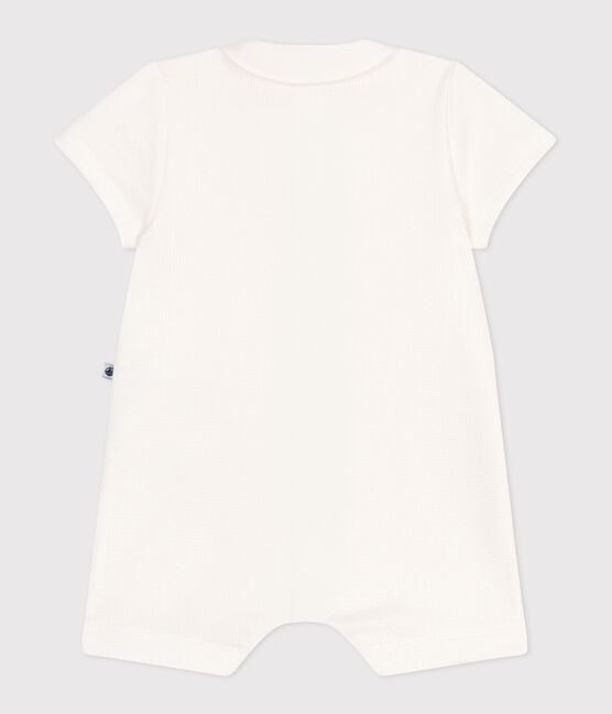 Baby cotton romper with embroidered collar MARSHMALLOW white