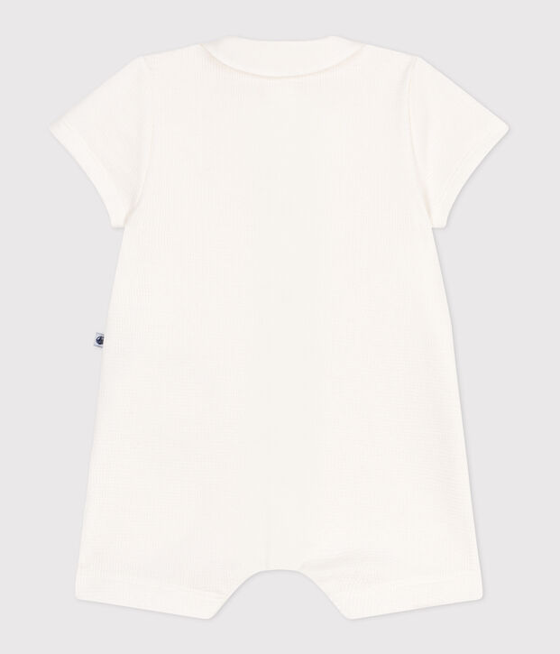 Baby cotton romper with embroidered collar white