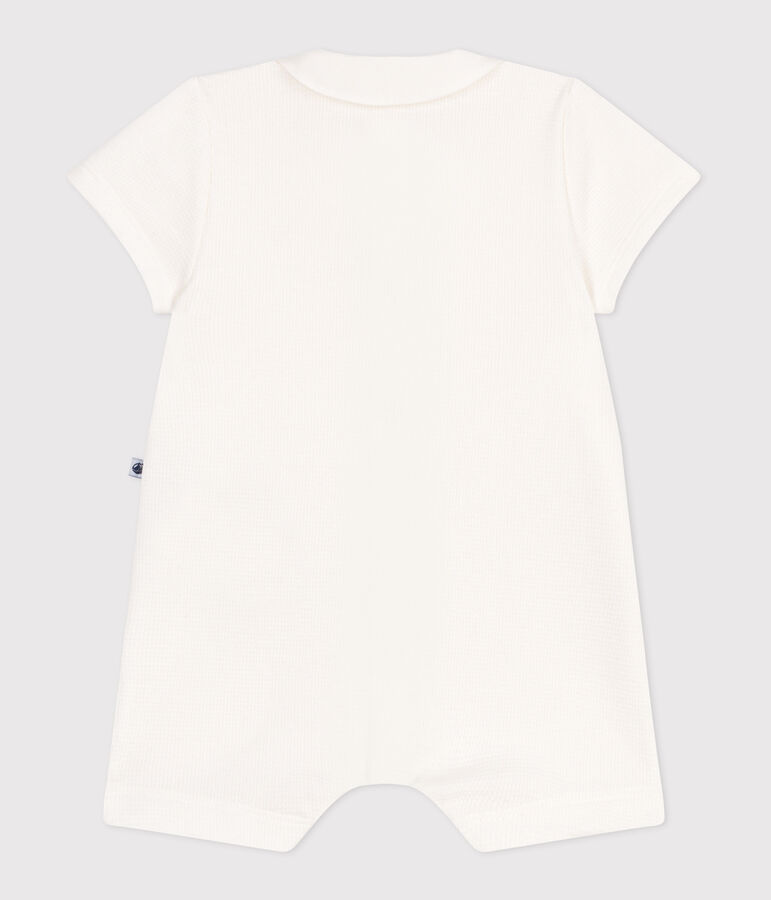 Baby cotton romper with embroidered collar white