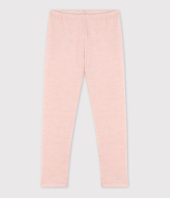 Girls' Pinstriped Wool/Cotton Leggings CHARME pink/MARSHMALLOW white