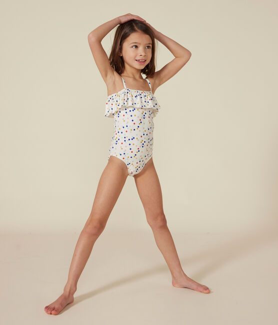Girls' One-Piece Print Swimsuit MARSHMALLOW white/MULTICO white