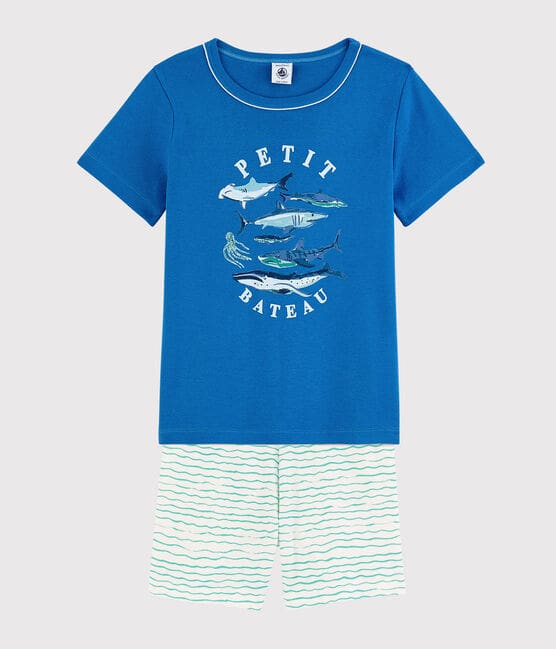 Boys' Sealife Pattern Short Cotton Pyjamas COOL blue/MULTICO ecru