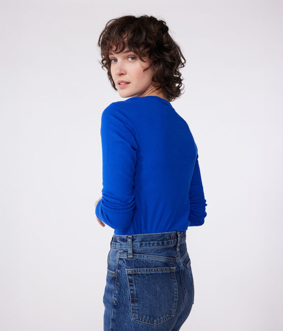 Women's Iconic plain cotton T-shirt SURF blue