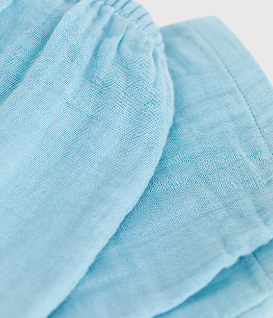 Babies' plain cotton gauze trousers AQUATIC blue