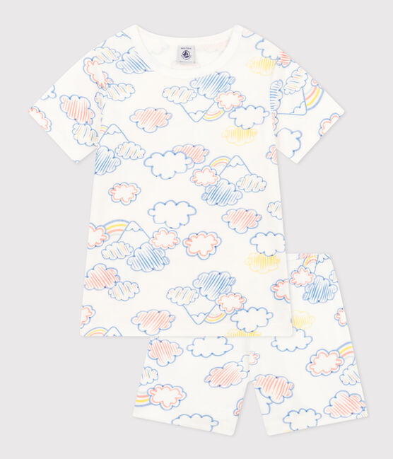 Children's Short Cotton Rainbow Print Pyjamas MARSHMALLOW white/MULTICO white