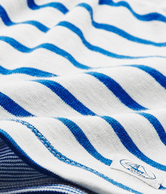 Baby girls' striped bodysuit dress MARSHMALLOW white/PERSE blue