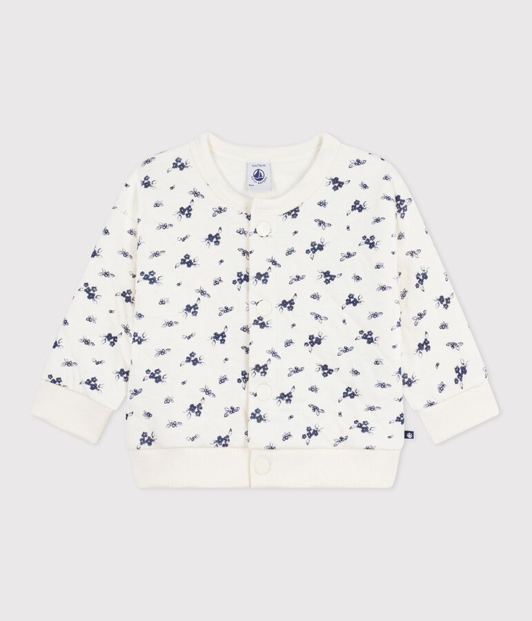 Babies' floral-print cotton cardigan Ecru/blue