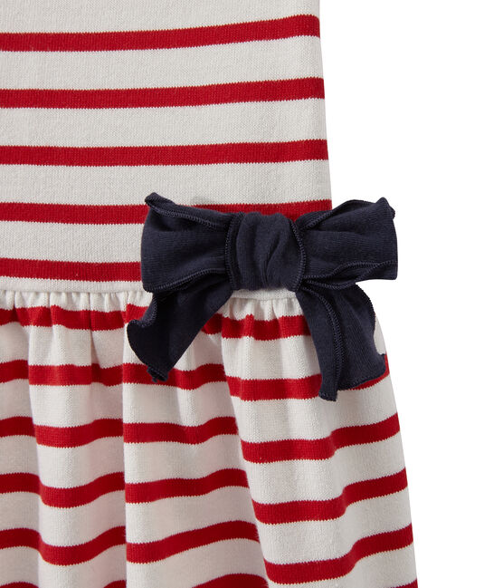 Girl's striped dress MARSHMALLOW white/TERKUIT red