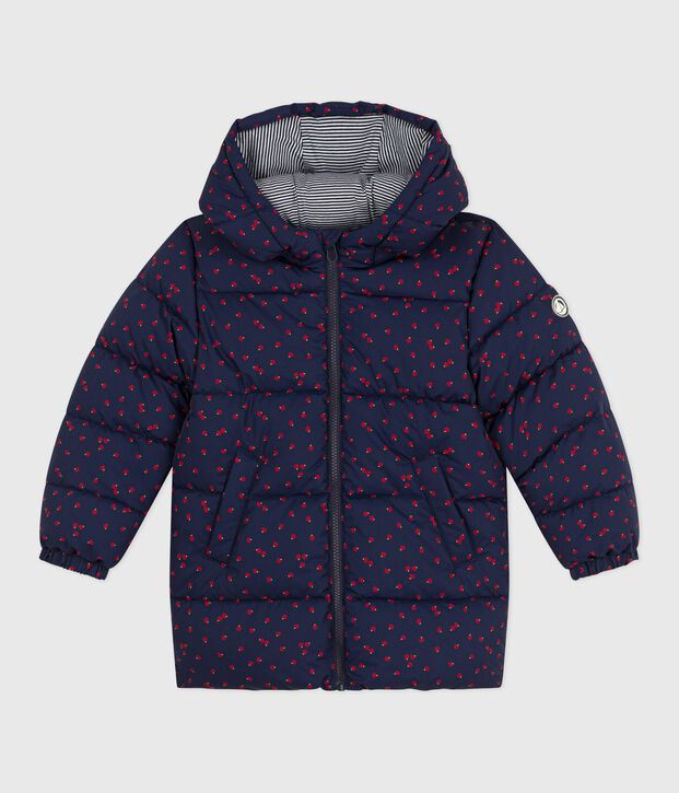 Children's printed long puffer jacket blue/multicolor