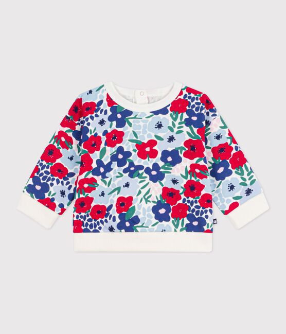 Babies' flower-print cotton hooded sweatshirt MARSHMALLOW white/MULTICO white