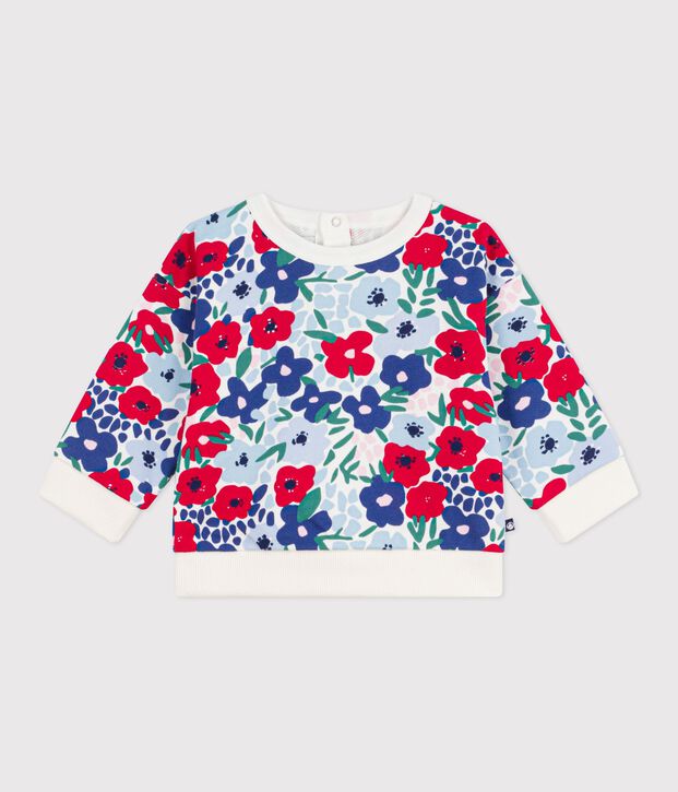 Babies' flower-print cotton sweatshirt white/multicolor
