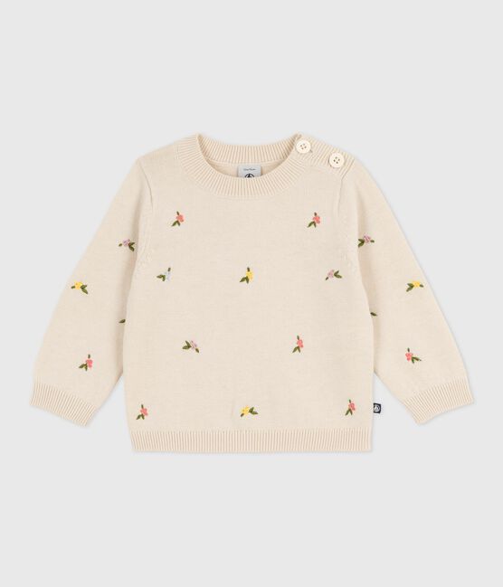 Babies' jumper in wool and cotton with embroidered flowers AVALANCHE white/MULTICO