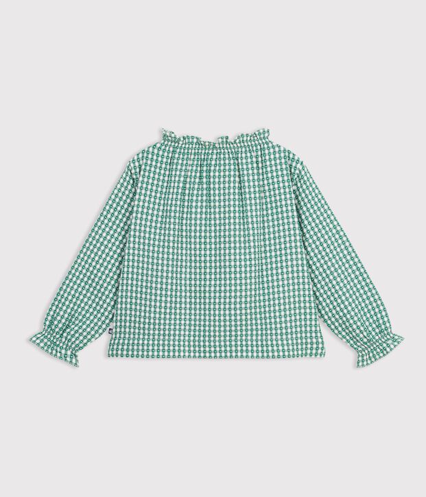 Children's long-sleeved printed cotton blouse green/white