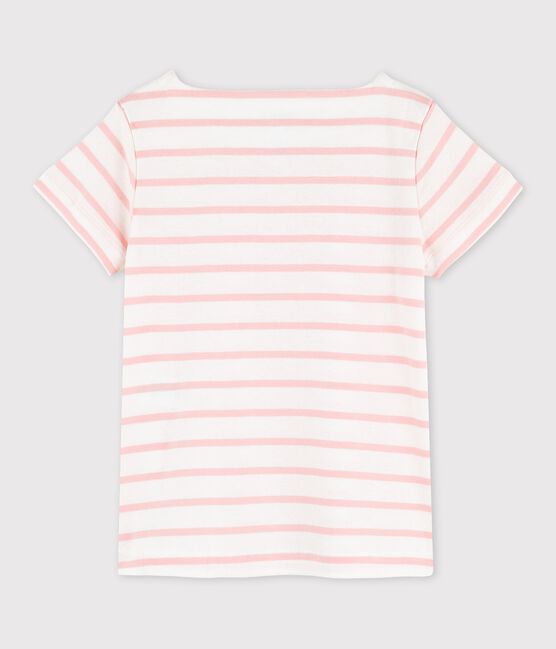 Girls' Short-Sleeved Cotton T-Shirt MARSHMALLOW white/MINOIS pink