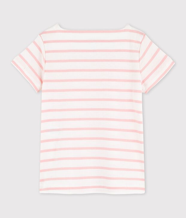 Girls' Short-Sleeved Cotton T-Shirt white/pink