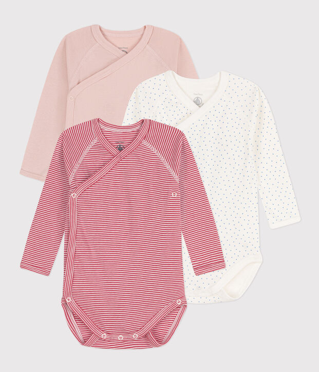 Long-Sleeved Wrapover Printed Cotton Bodysuits - Pack of 3 multicolor
