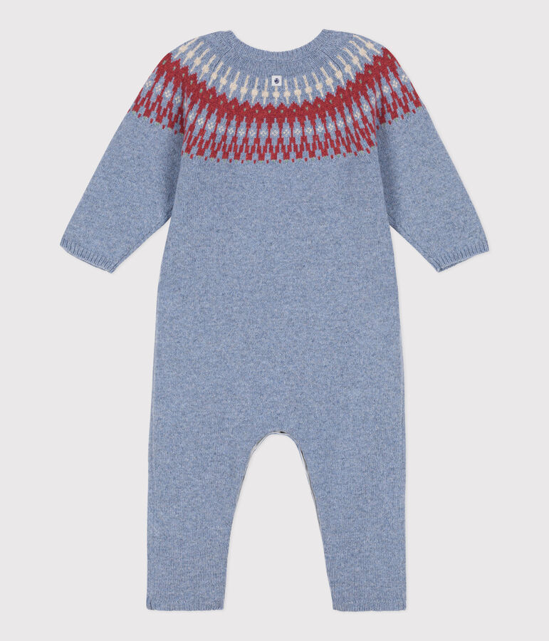 Babies' Patterned Knit Wool/Cotton Jumpsuit blue/multicolor