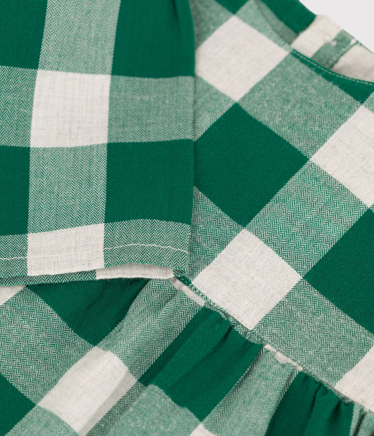 Babies' Long-Sleeved Checked Flannel Dress MATCHA/ecru