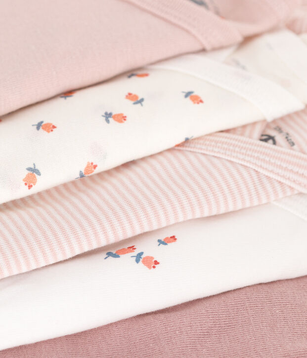 Long-Sleeved Wrapover Cotton Bodysuits - 5-Pack multicolor