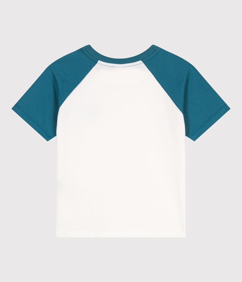 Children's short-sleeved printed cotton T-shirt white/green