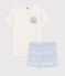 Unisex Blue and White Ribbed Short Pyjamas MARSHMALLOW white/COOL blue