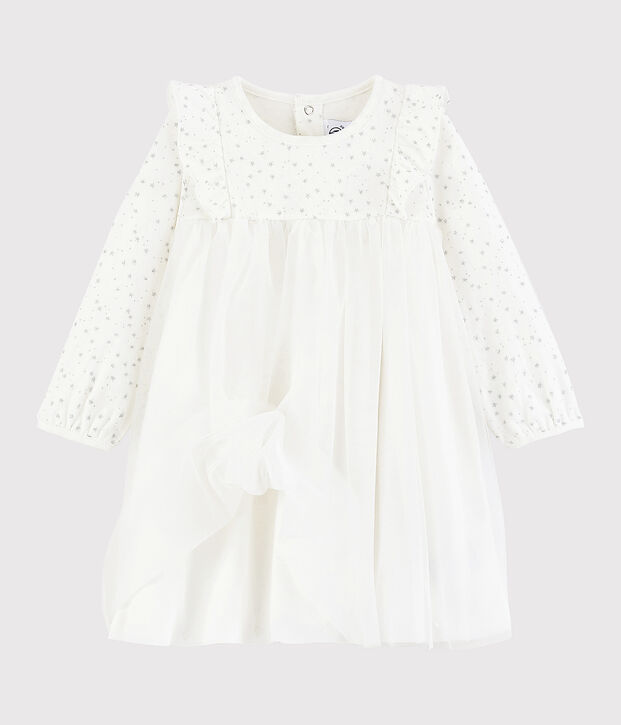 Baby girl's long-sleeved dress white/grey