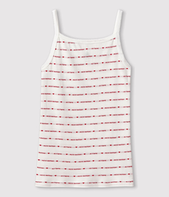 Women's cotton chemise with straps MARSHMALLOW white/TERKUIT red
