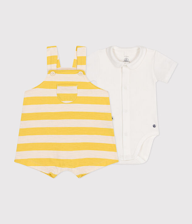 Babies' Slub Jersey Dungaree Set yellow/ecru