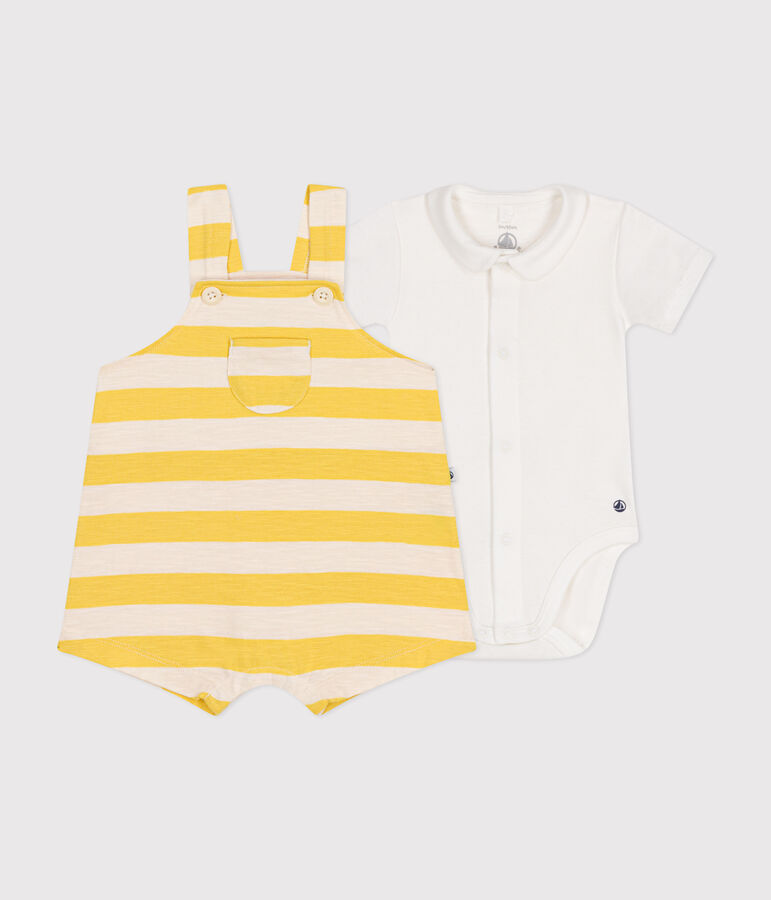Babies' Slub Jersey Dungaree Set yellow/ecru
