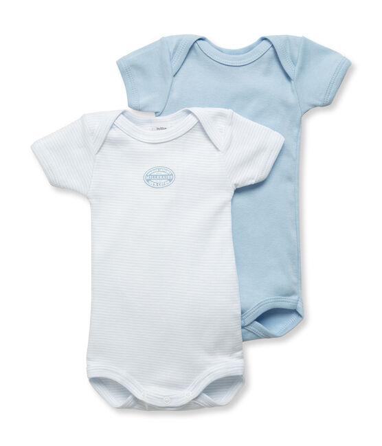 Pack of 2 baby boy short-sleeve plain/milleraies striped bodysuits . set